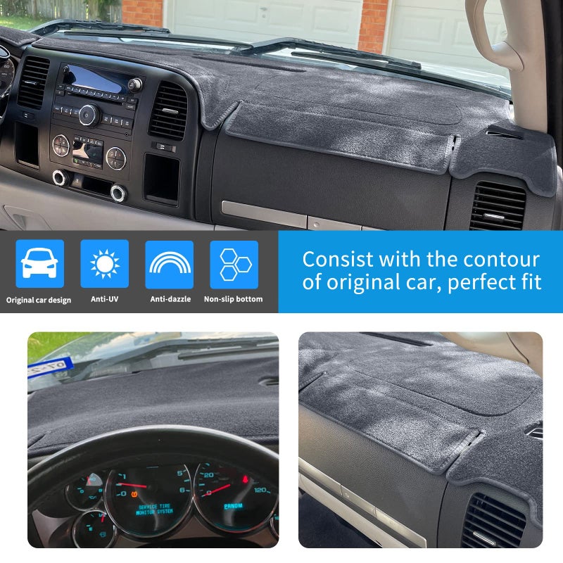 HanLanKa Dashboard Cover for GMC Sierra and Chevrolet Silverado- Fits 2007-2013 Models with Two Glove Boxes. Custom Fit Dash Mat, Won't Break Dash Sensors(Premium Carpet, Gray) - Image 3